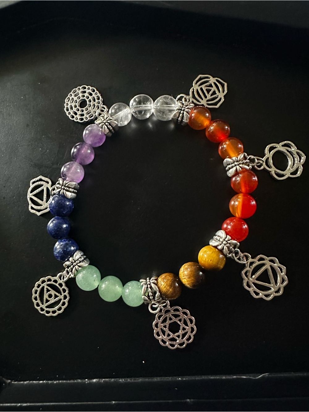 Seven Chakras Beaded Bracelet with Genuine Gemstones - Multicolor